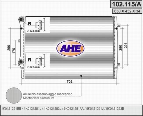 AHE 102.115/A - Радиатор, охлаждение двигателя autospares.lv