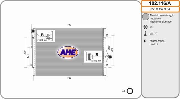 AHE 102.116/A - Радиатор, охлаждение двигателя autospares.lv