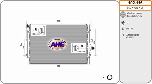 AHE 102.116 - Радиатор, охлаждение двигателя autospares.lv