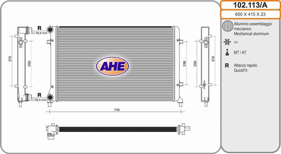 AHE 102.113/A - Радиатор, охлаждение двигателя autospares.lv