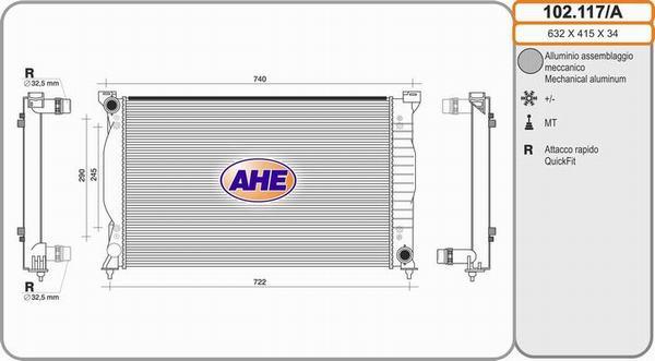 AHE 102.117/A - Радиатор, охлаждение двигателя autospares.lv