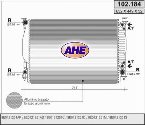 AHE 102.184 - Радиатор, охлаждение двигателя autospares.lv