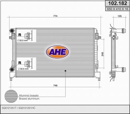 AHE 102.182 - Радиатор, охлаждение двигателя autospares.lv