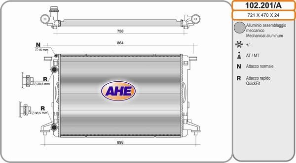 AHE 102.201/A - Радиатор, охлаждение двигателя autospares.lv