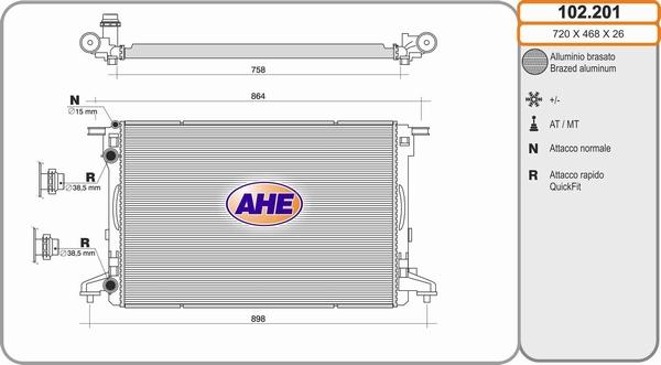 AHE 102.201 - Радиатор, охлаждение двигателя autospares.lv
