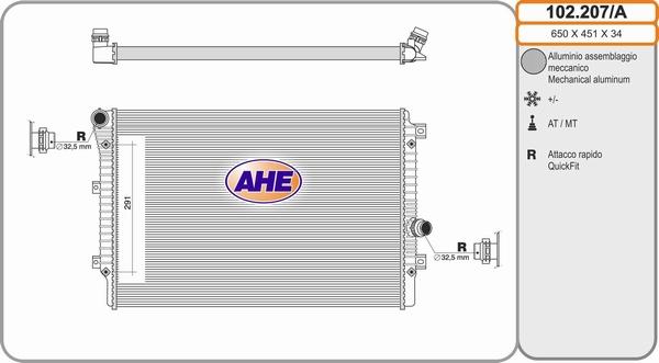 AHE 102.207/A - Радиатор, охлаждение двигателя autospares.lv