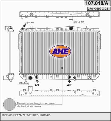 AHE 107.018/A - Радиатор, охлаждение двигателя autospares.lv