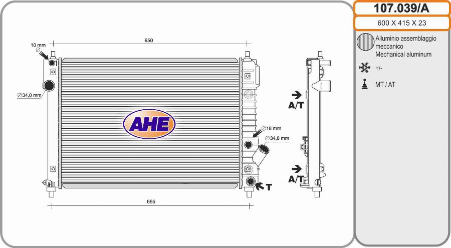 AHE 107.039/A - Радиатор, охлаждение двигателя autospares.lv