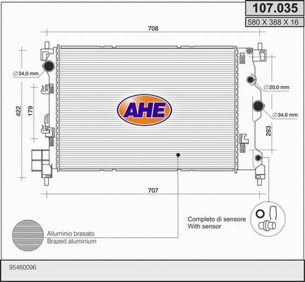 AHE 107.035 - Радиатор, охлаждение двигателя autospares.lv