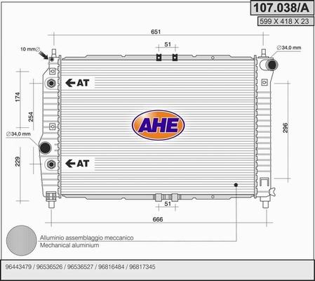 AHE 107.038/A - Радиатор, охлаждение двигателя autospares.lv