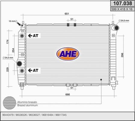 AHE 107.038 - Радиатор, охлаждение двигателя autospares.lv