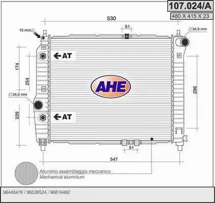 AHE 107.024/A - Радиатор, охлаждение двигателя autospares.lv