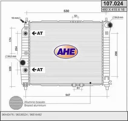 AHE 107.024 - Радиатор, охлаждение двигателя autospares.lv