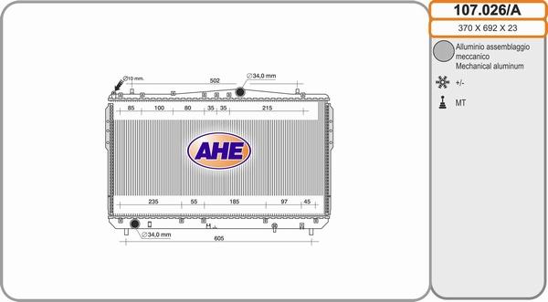 AHE 107.026/A - Радиатор, охлаждение двигателя autospares.lv