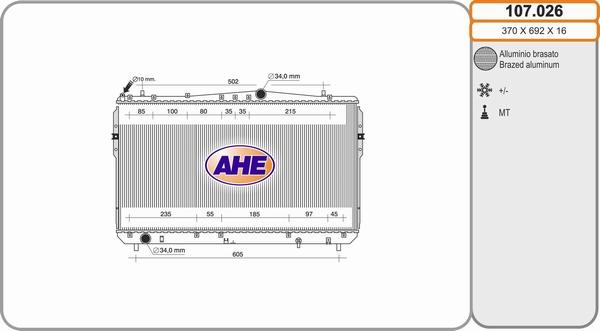 AHE 107.026 - Радиатор, охлаждение двигателя autospares.lv