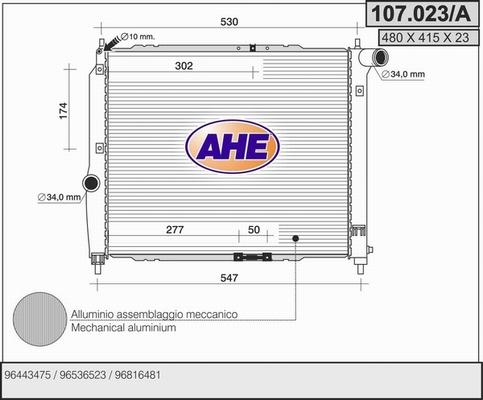 AHE 107.023/A - Радиатор, охлаждение двигателя autospares.lv