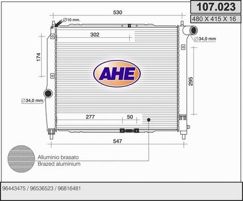 AHE 107.023 - Радиатор, охлаждение двигателя autospares.lv