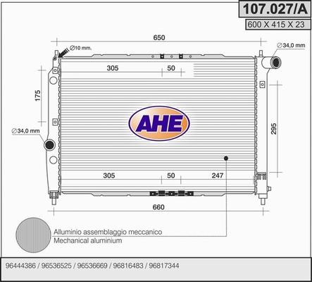 AHE 107.027/A - Радиатор, охлаждение двигателя autospares.lv