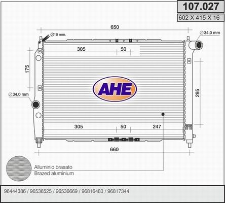 AHE 107.027 - Радиатор, охлаждение двигателя autospares.lv