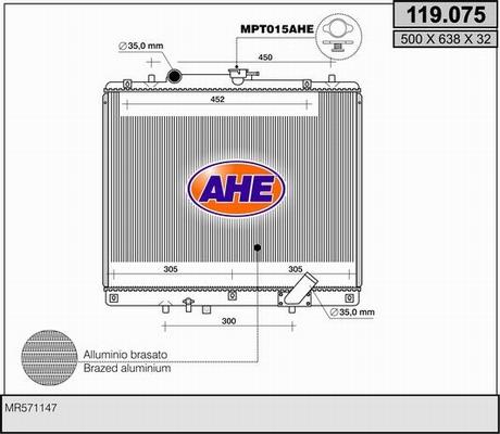 AHE 119.075 - Радиатор, охлаждение двигателя autospares.lv