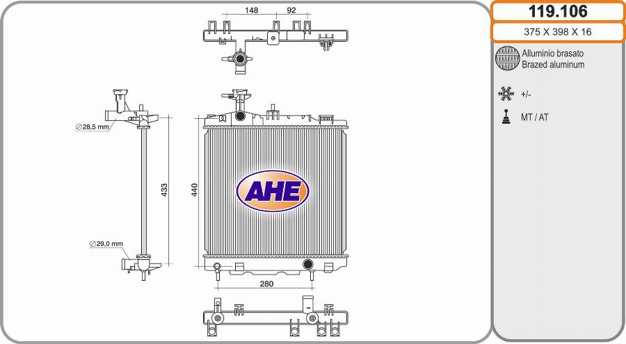 AHE 119.106 - Радиатор, охлаждение двигателя autospares.lv