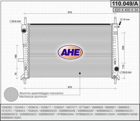 AHE 110.049/A - Радиатор, охлаждение двигателя autospares.lv