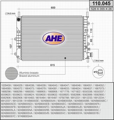 AHE 110.045 - Радиатор, охлаждение двигателя autospares.lv