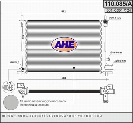 AHE 110.085/A - Радиатор, охлаждение двигателя autospares.lv