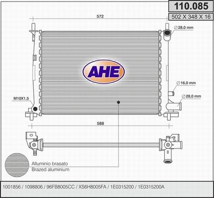 AHE 110.085 - Радиатор, охлаждение двигателя autospares.lv