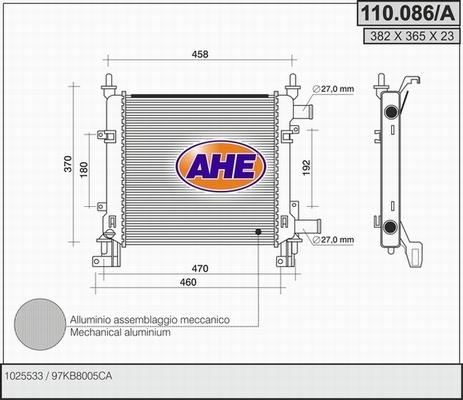 AHE 110.086/A - Радиатор, охлаждение двигателя autospares.lv