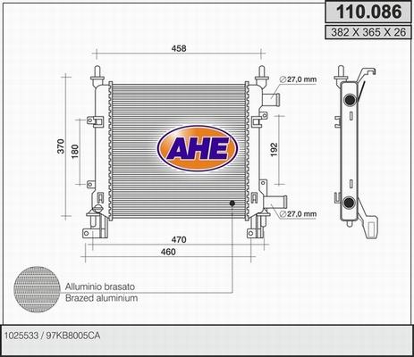 AHE 110.086 - Радиатор, охлаждение двигателя autospares.lv