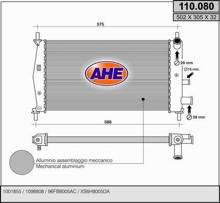 AHE 110.080 - Радиатор, охлаждение двигателя autospares.lv