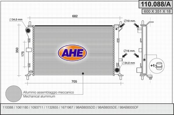 AHE 110.088/A - Радиатор, охлаждение двигателя autospares.lv