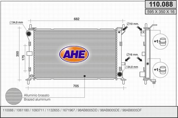 AHE 110.088 - Радиатор, охлаждение двигателя autospares.lv