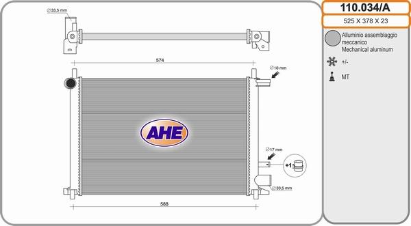 AHE 110.034/A - Радиатор, охлаждение двигателя autospares.lv