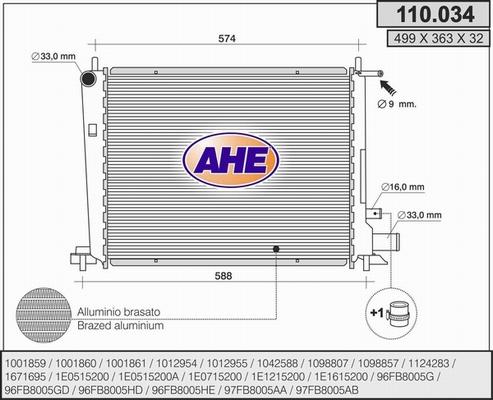 AHE 110.034 - Радиатор, охлаждение двигателя autospares.lv