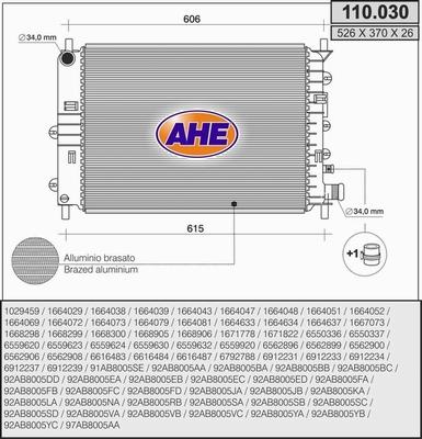 AHE 110.030 - Радиатор, охлаждение двигателя autospares.lv