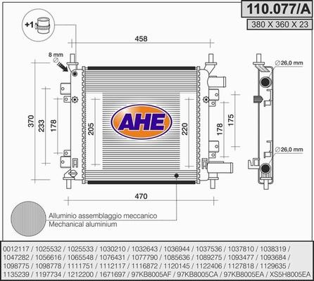 AHE 110.077/A - Радиатор, охлаждение двигателя autospares.lv