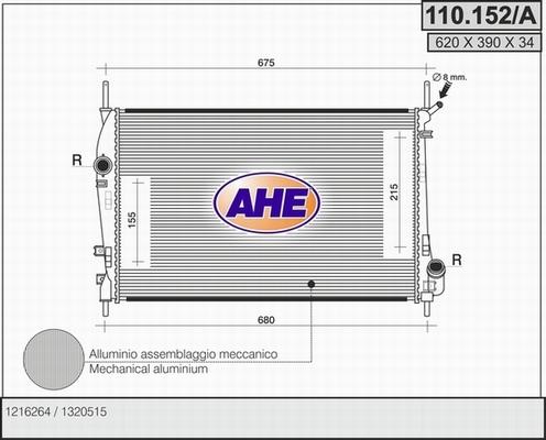 AHE 110.152/A - Радиатор, охлаждение двигателя autospares.lv
