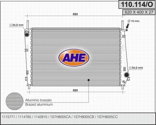 AHE 110.114/O - Радиатор, охлаждение двигателя autospares.lv