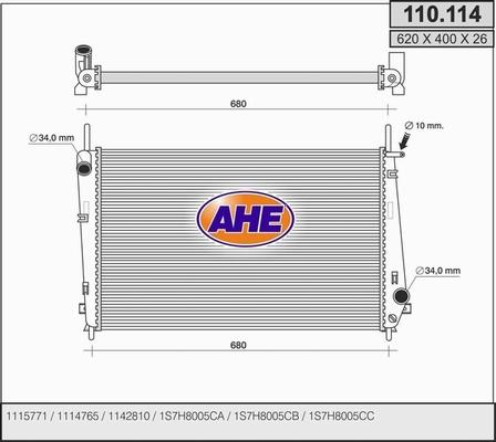 AHE 110.114 - Радиатор, охлаждение двигателя autospares.lv