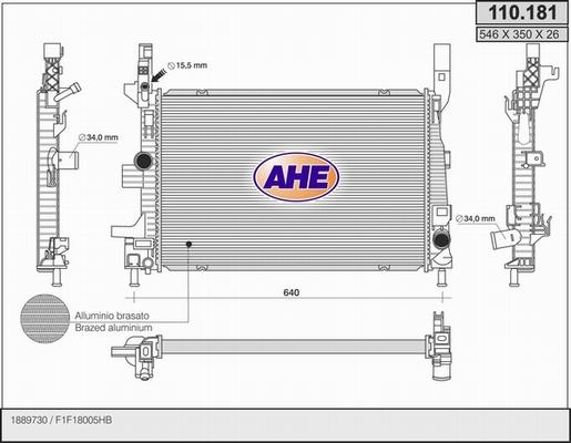 AHE 110.181 - Радиатор, охлаждение двигателя autospares.lv