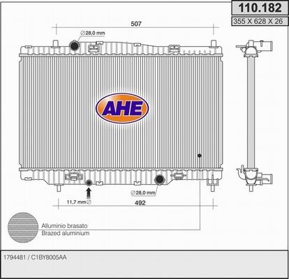 AHE 110.182 - Радиатор, охлаждение двигателя autospares.lv