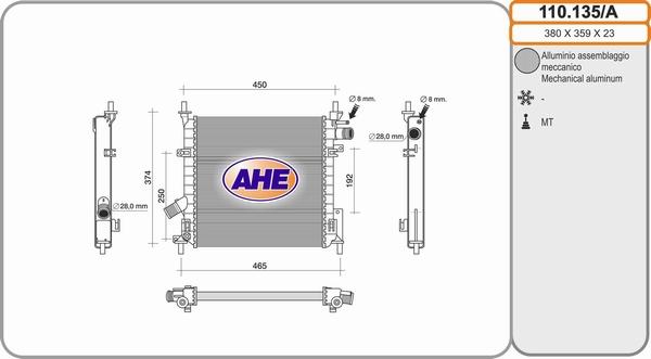 AHE 110.135/A - Радиатор, охлаждение двигателя autospares.lv