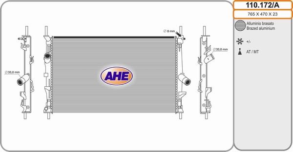 AHE 110.172/A - Радиатор, охлаждение двигателя autospares.lv