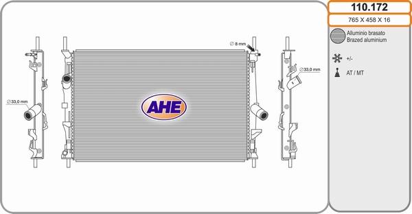 AHE 110.172 - Радиатор, охлаждение двигателя autospares.lv