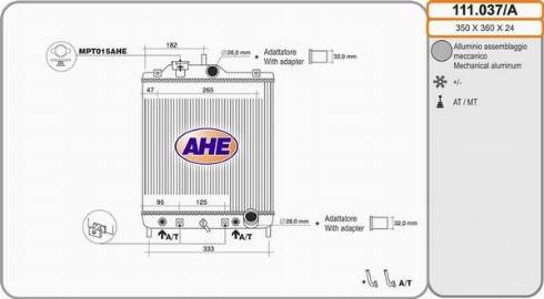 AHE 111.037/A - Радиатор, охлаждение двигателя autospares.lv