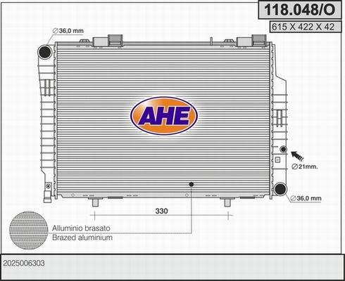 AHE 118.048/O - Радиатор, охлаждение двигателя autospares.lv