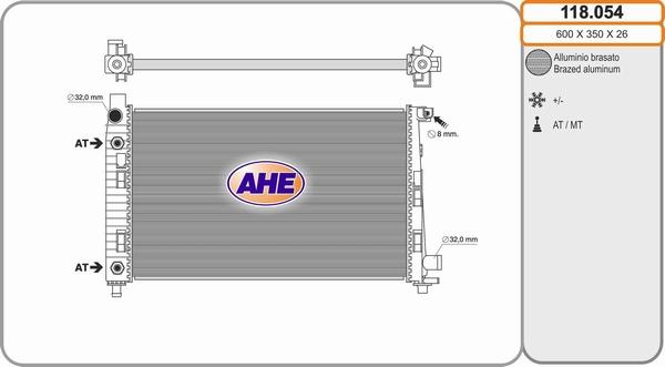 AHE 118.054 - Радиатор, охлаждение двигателя autospares.lv