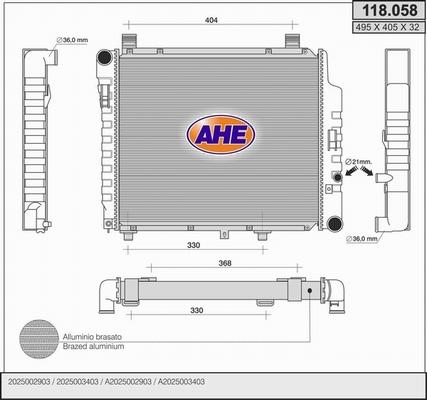 AHE 118.058 - Радиатор, охлаждение двигателя autospares.lv